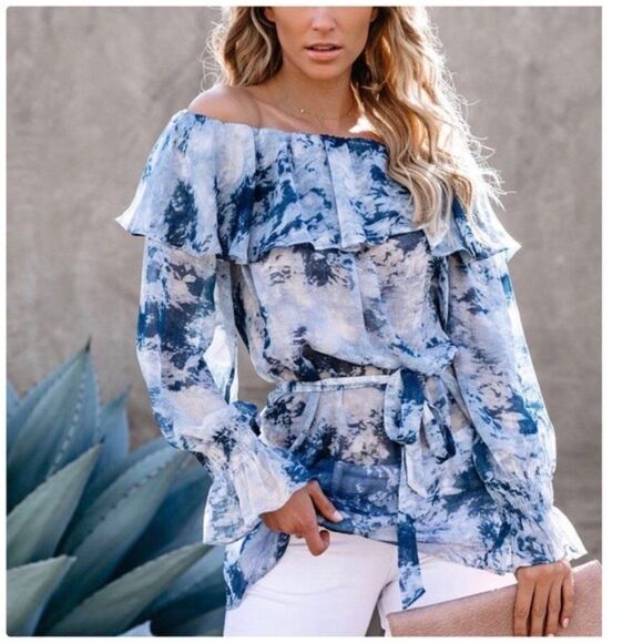 OFF Shoulder Top Hand Dip-dye Woven Top - Picture 2 of 11